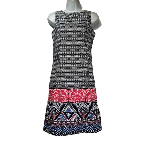 MARIO SERRANI Italy Geometric Multicolor Zip Sleeveless Sheath Dress Size 2 - Picture 1 of 5